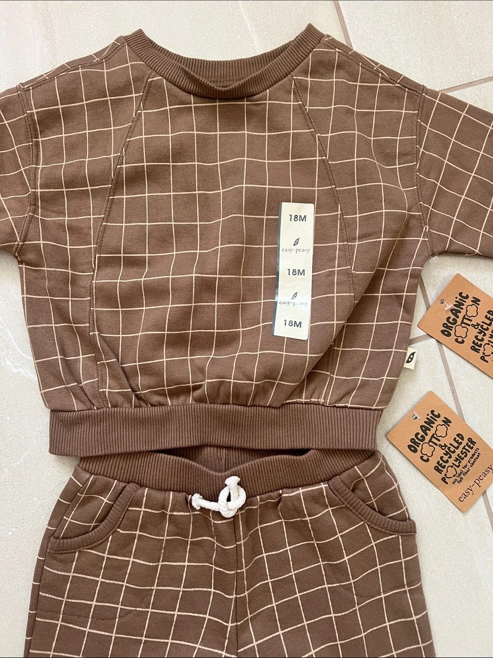 Kids Matching Set - Brown Grid Sweatshirt & Joggers